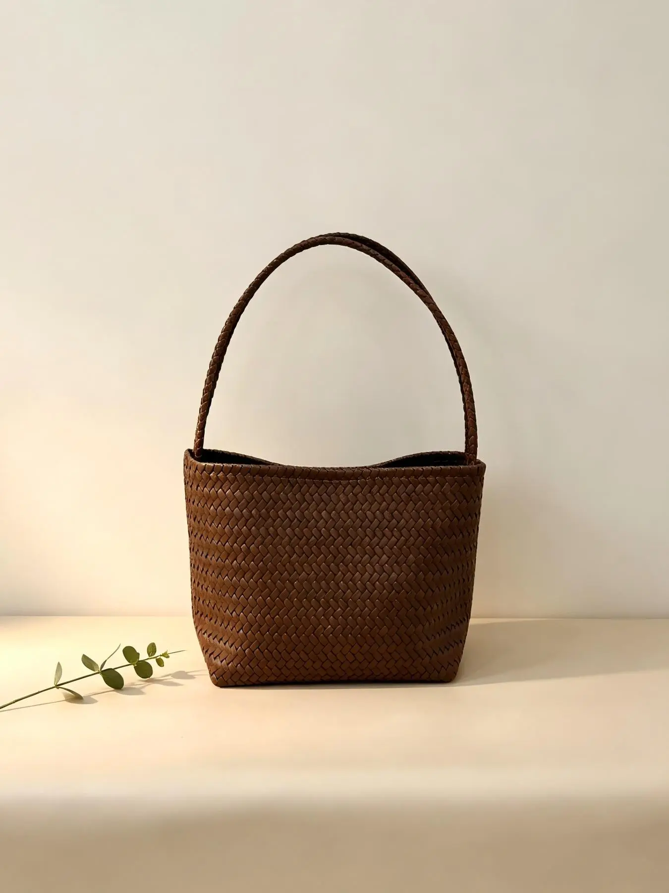 Women Fall Woven PU Bucket Shoulder Bag, Casual Shoulder Purse, Magnetic Snap, Detachable Zipper Inner Pouch, Large Capacity Daily Tote, 4 Colors Available