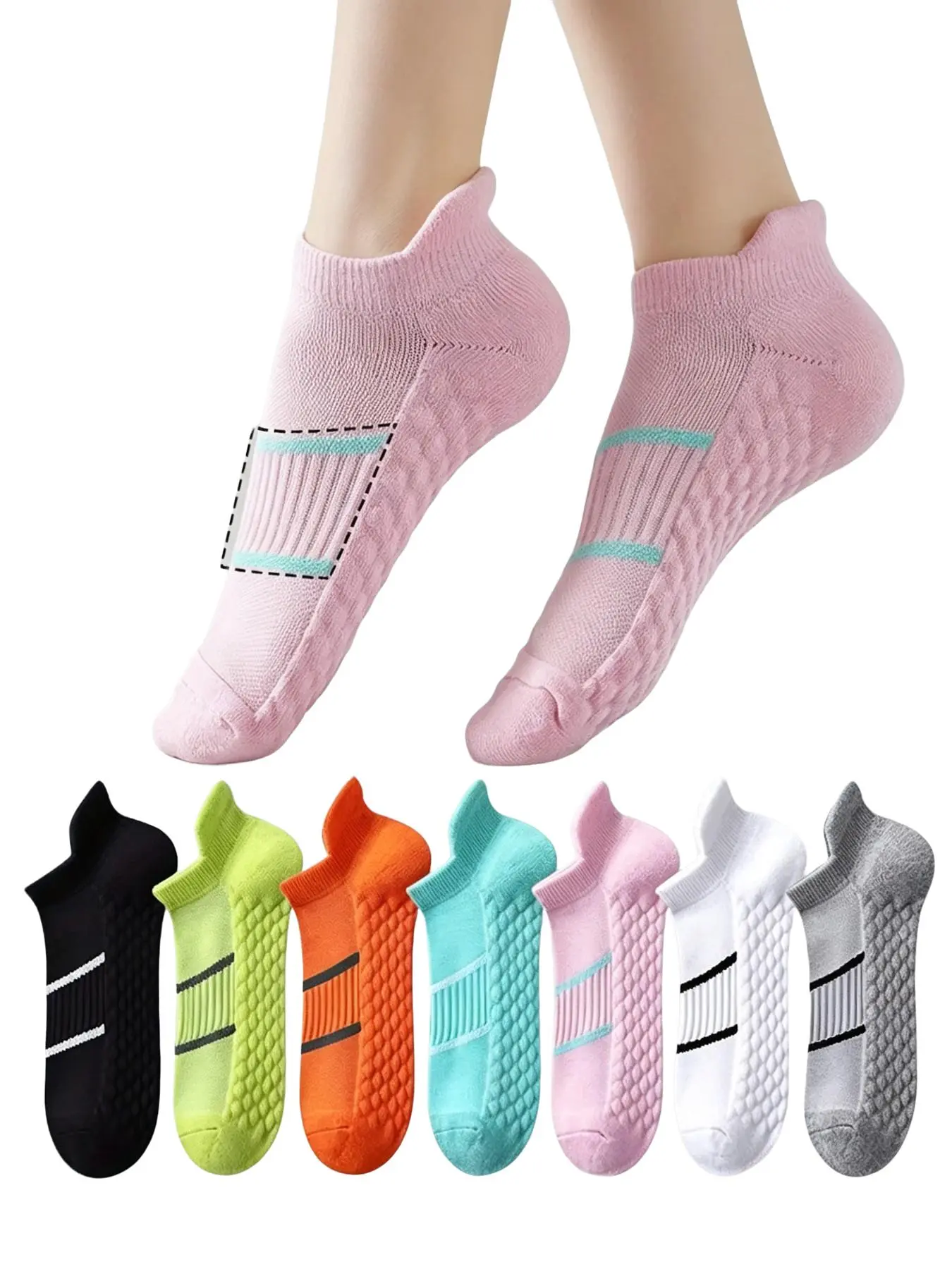 7 Pairs Stripe Pattern Textured Socks, Comfy & Sporty Short Socks, Women's Stockings & Hosiery, Ideal for Daily Wear and Sports Activities