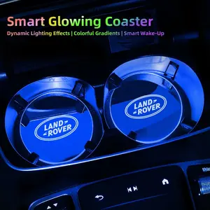 2Pcs Car LED Luminous Water Cup Coaster Colorful Coaster Lamps Cup Holder Coasters For Land Rover Range Rover Evoque Velar Defender Discovery Freelander Land Cruiser