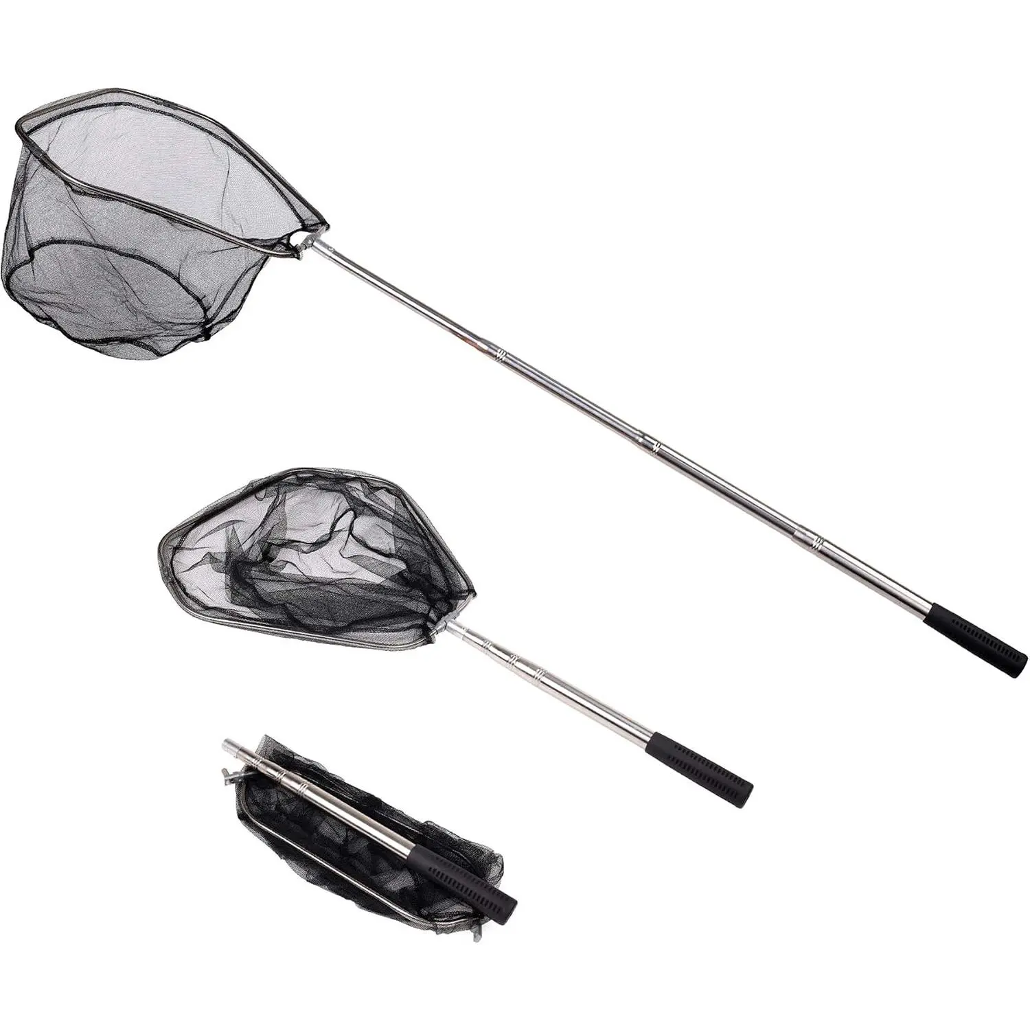 Fishing landing net with telescopic handle, suitable for children, men, and women, freshwater fishing net, extendable to 40-63inch