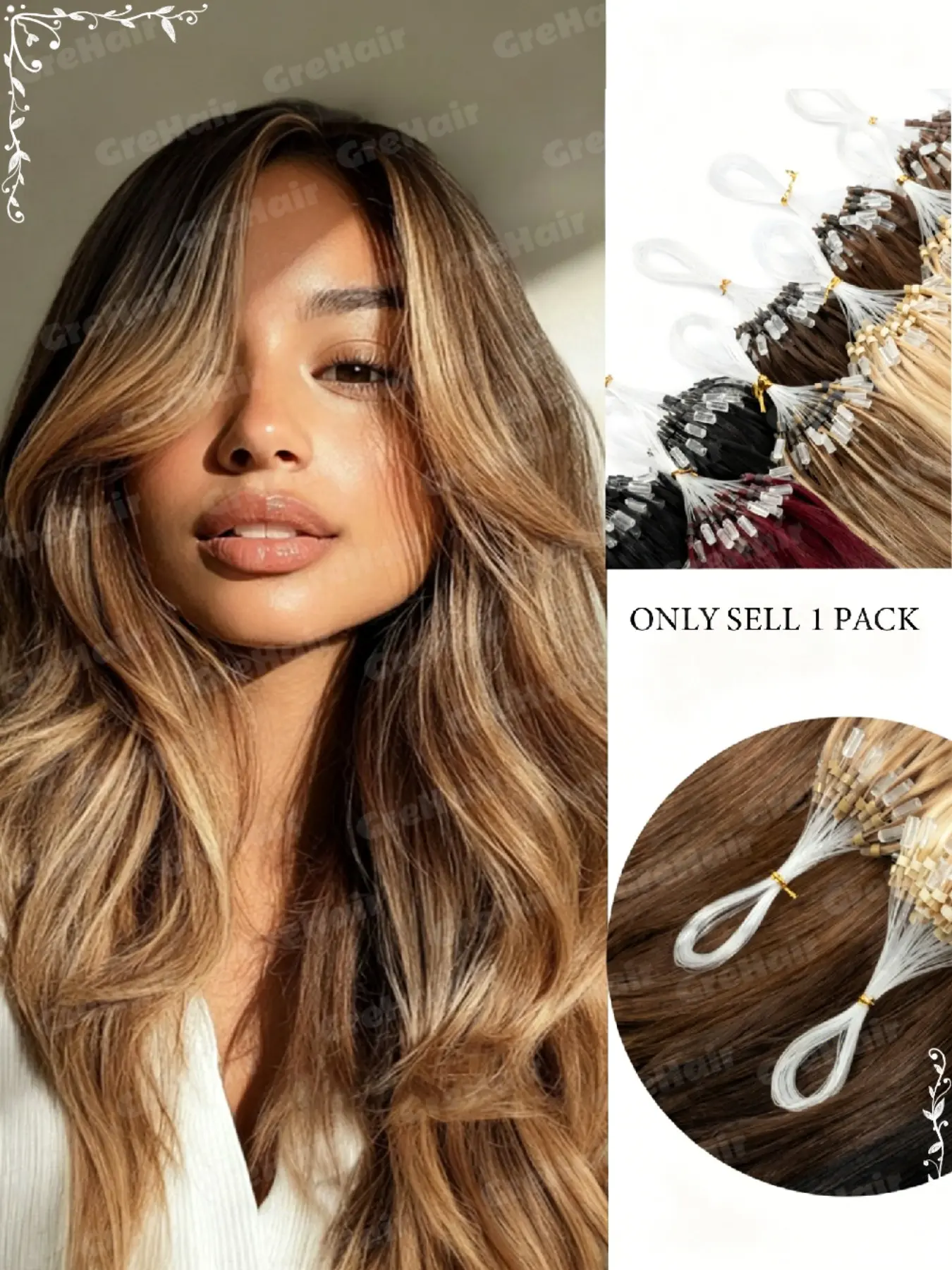 Micro Loop/Micro Ring Human Hair Extensions, 50 Strands 30G Per Pack, Real Remy Human Hair Micro Bead Hair Extensions