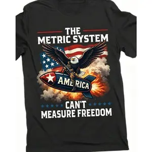 Vintage Soldier Bald Eagle Rocket The Metric System Can't Measure Freedom Distressed American Flag Graphic Oversized Cotton T-Shirt, Cute Funny Fashion Comfort Patriotic Daily Outfit, Fourth Of July Casual Humor Tee, Best Valentine’s Day Gift For Lovers,