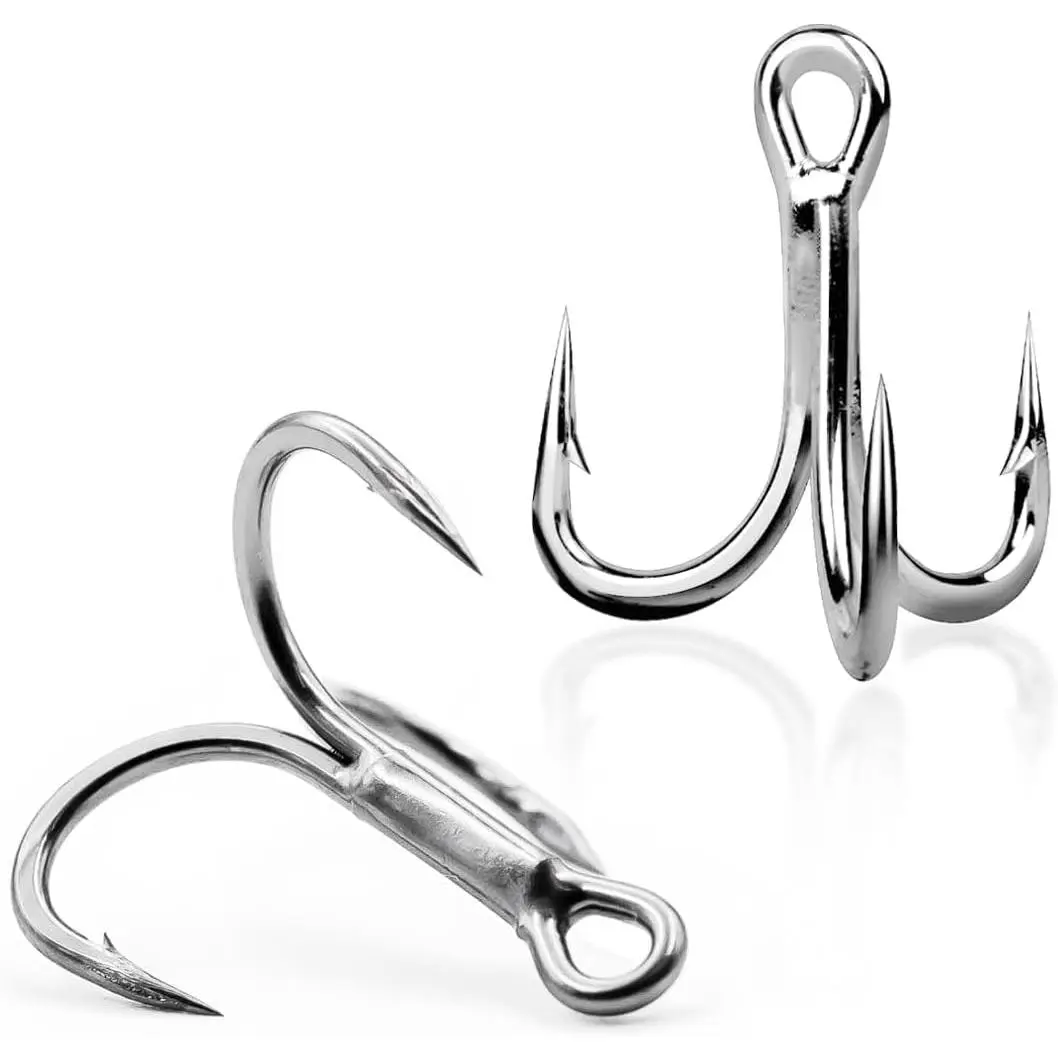 Treble Hooks 4X High Carbon Steel Triple Hooks Fishing Hooks for Big Salmon Trout Bluefish Catfish Hooks 10 count