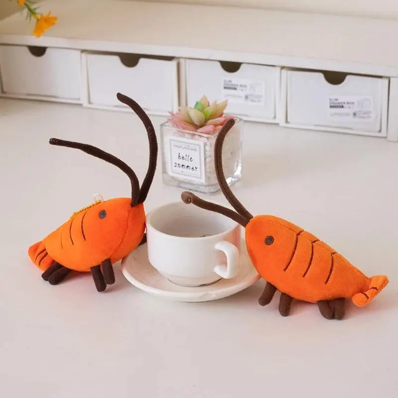 Kawaii Shrimp Plush Toys Stuffed Orange Prawns Pendants Cute Lifelike Keychain Kawaii Bags Decor Funny Kids Gift Door Hanging
