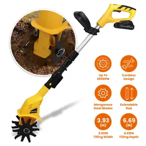 20V Cordless Electric Garden Tiller Cultivator, Rechargeable Battery Powered Rototiller, 3.93in Working Width & 6.69in Tilling Depth, 250RPM High Speed Soil Loosener for Yard Lawn Farm & Vegetable Plot