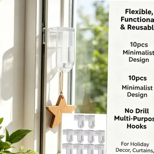 10 Pack | Transparent Curtain Hook | Acrylic Garland Hook Multi-function hook for punching-free doors and windows is suitable for 17mm/0.67-inch doors and windows, shower curtain color bar light hanger.
