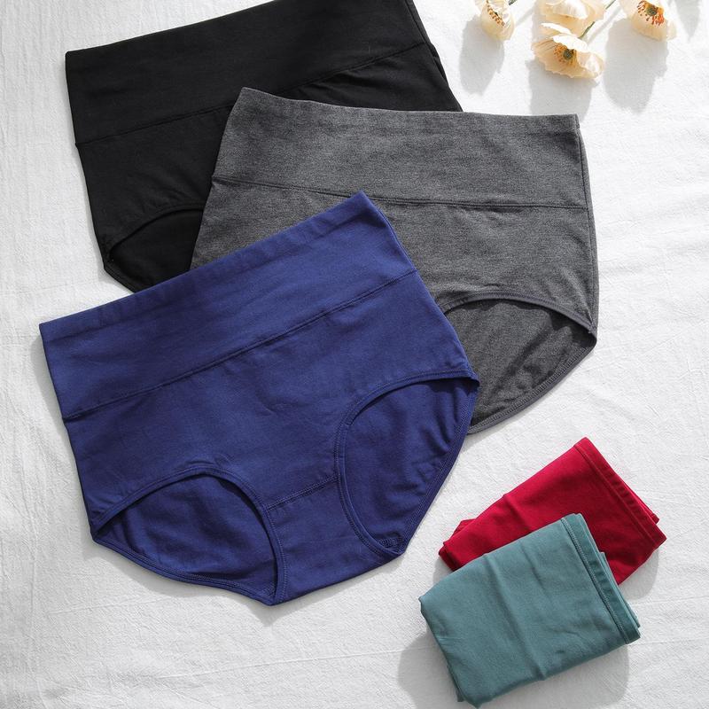 LEVAO Women's Cotton Underwear Comfortable Solid Color High Waisted Briefs Coverage Fashion Panties 5Pack S-XXL