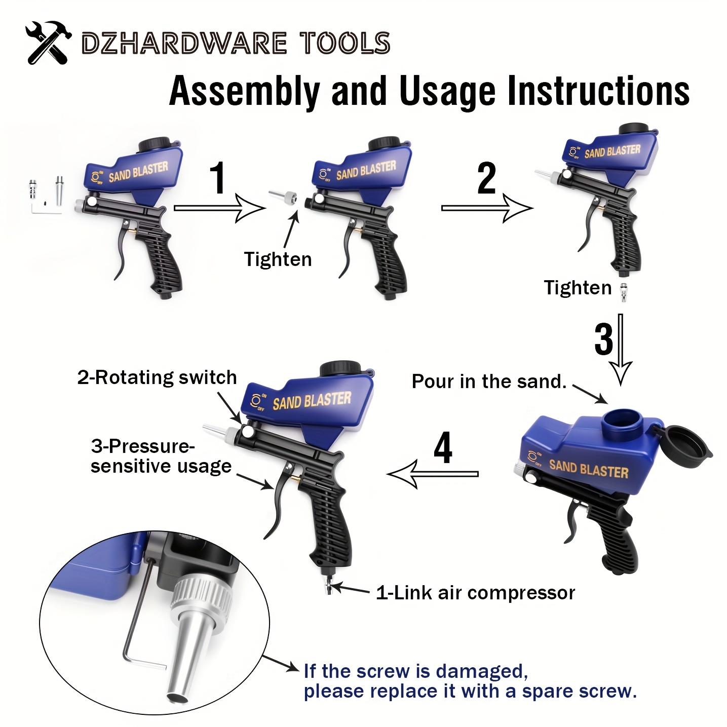 Portable Ergonomic Sandblaster for Paint and Rust Removal, 600cc Capacity, Adjustable Gravity Feed, Compatible with Multiple Abrasives, Sandblasting Tools
