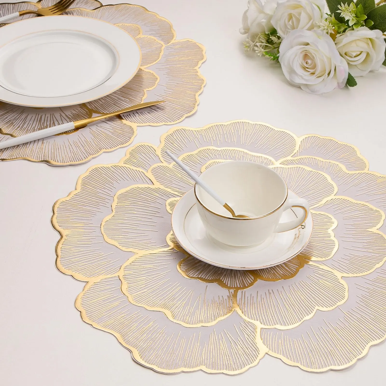 6pcs PVC Waterproof Floral Pattern Placemat Table Mats, Easy Clean, Washable, Non-Slip, Heat Resistant, Ideal for Home Decor, Parties, Weddings, Holidays