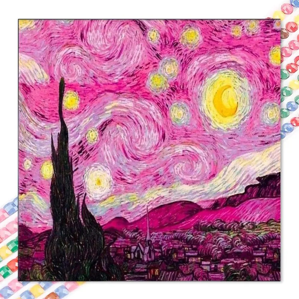 1 DIY diamond painting kit, 5D diamond art set, DIY decoration, pink starry sky diamond painting kit with full round diamonds, mosaic, diamond art, DIY art home decor, suitable for Christmas.