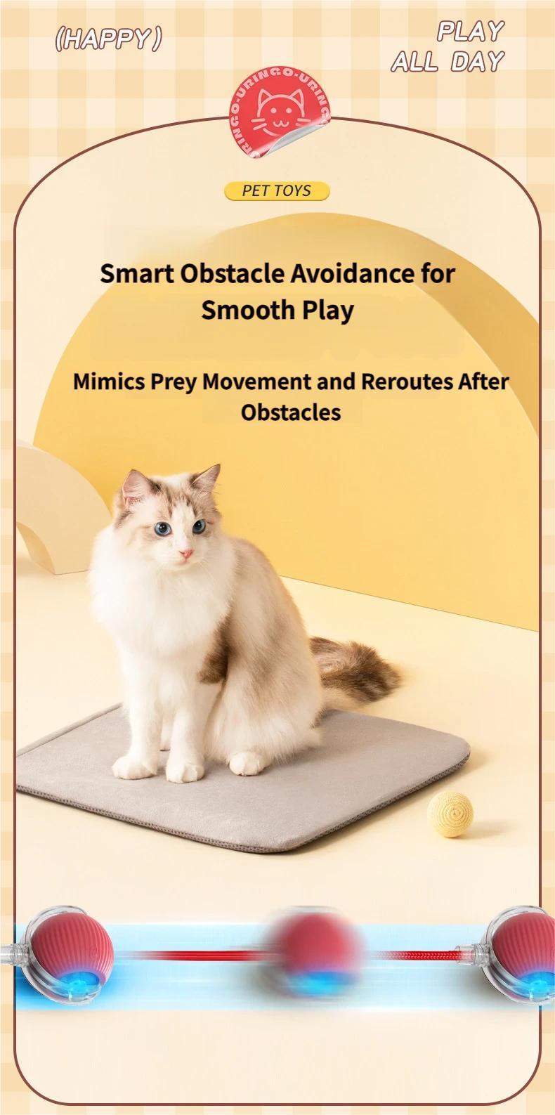 Interactive Cat Toy Ball, Automatic Rolling Pet Toy with Tail, Smart Obstacle Avoidance Cat Toy, Rechargeable Kitten & Small Dog Toy, Keeps Cats Busy, Indoor Self Play, Bite Resistant Silicone, Quiet and Easy to Clean