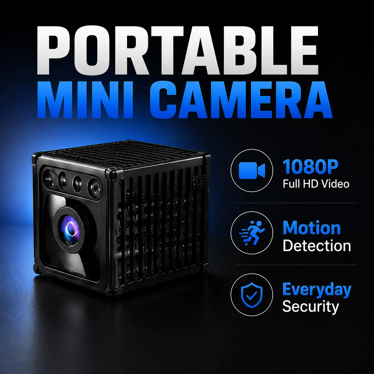 Mini 1080P Security Camera with 32GB Storage, Compact Portable Design, Motion Detection & HD Video Recording for Home, Office, Travel and Indoor Monitoring