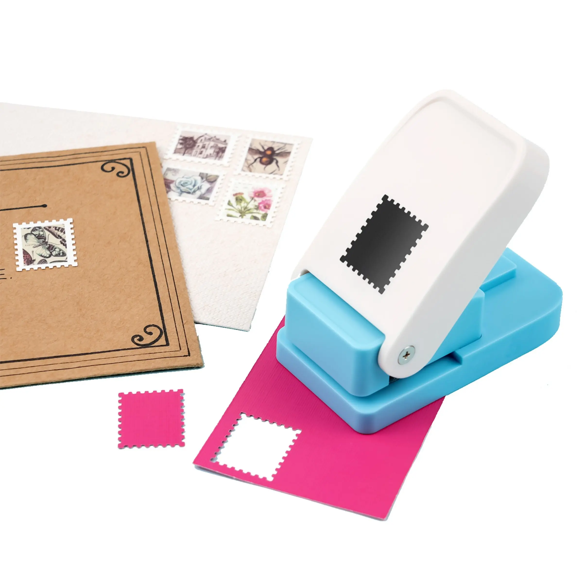 Rectangular Postage Stamp Shape Puncher, 1x0.8 Inch Hole Punch Tool, Ideal for Paper Crafting & Office Use, Durable Design,Lever Action Craft Punch for Paper Crafting Scrapbooking