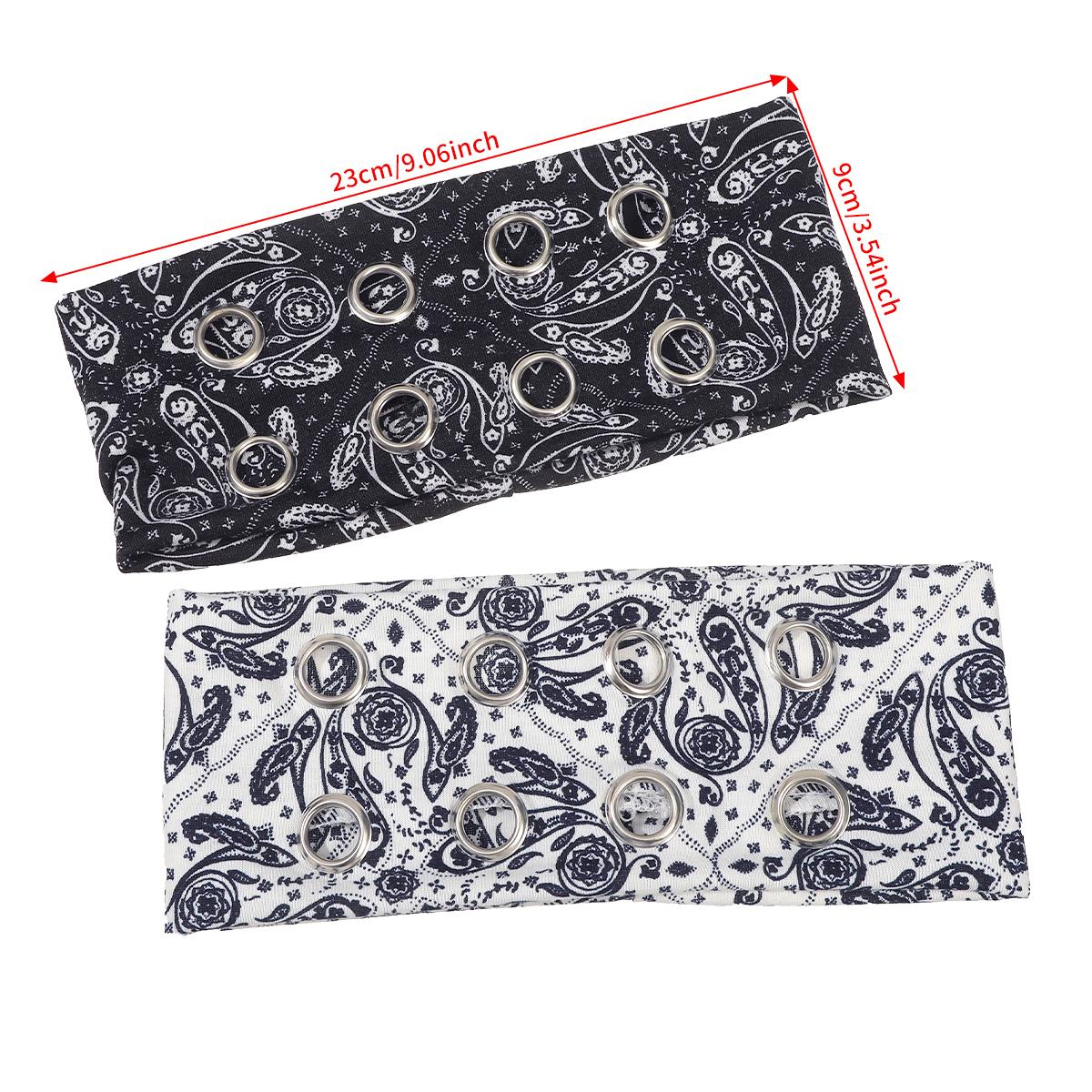 AWAYTR Women Hollow Out Metal Eyelets Elastic Headband Y2k Punk Girls Rock Stretchy Wide Hairbands Headwear Hair Accessories