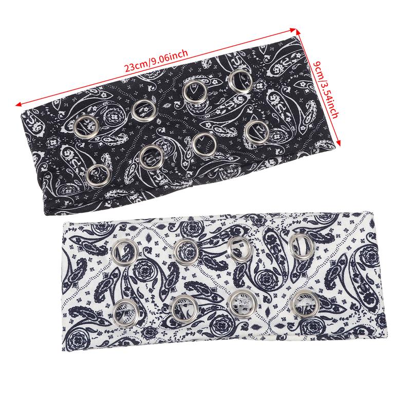 AWAYTR Women Hollow Out Metal Eyelets Elastic Headband Y2k Punk Girls Rock Stretchy Wide Hairbands Headwear Hair Accessories