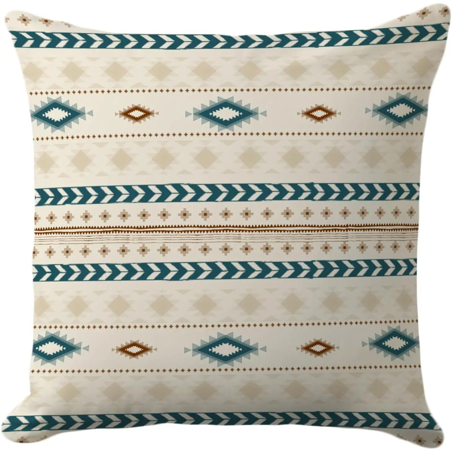 Boho Southwestern Pillow Covers 18x18'' - Tribal Geometric Aztec Design, Turquoise and Rust Decorative Cushion Case for Sofa, Couch, Bedroom  Decor (Pillow Insert Not Included)