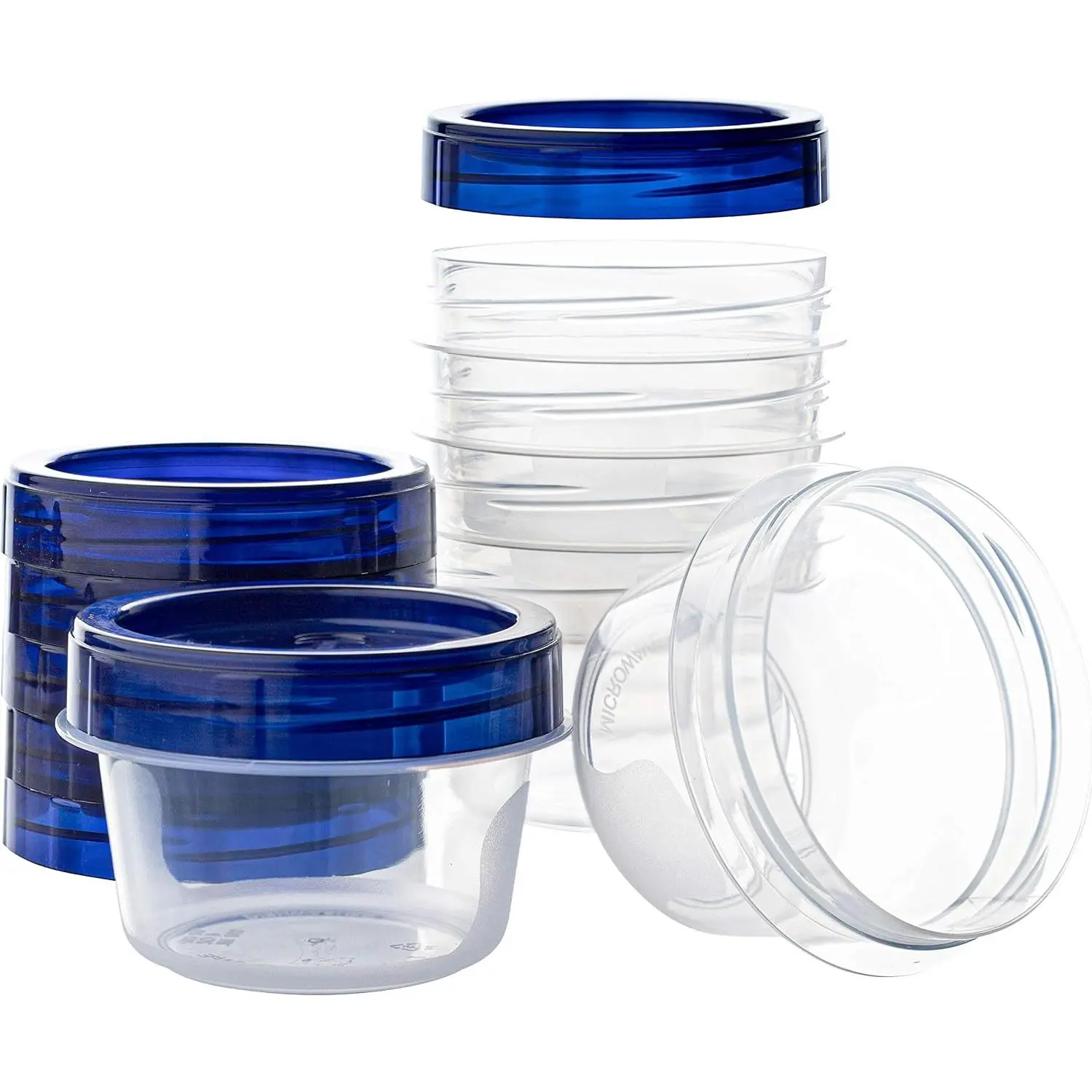 Deli Containers Clear bottom With blue Top Twist   , Stackable,  Storage Freezer Container (6, 4 OUNCE)
