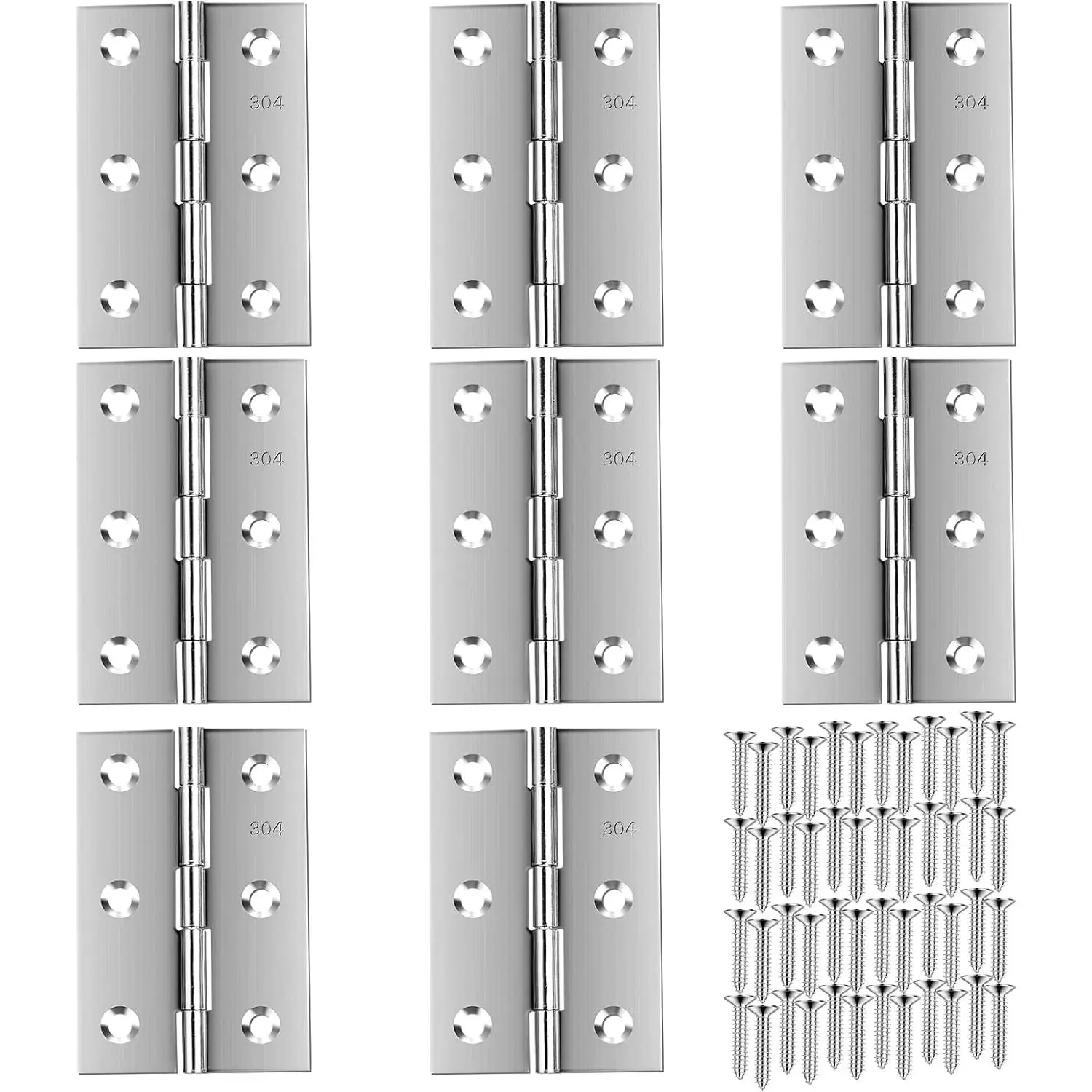 Stainless Steel 3-in Hinges (Pack of 8) - Easy Install Home Hardware, Suitable for Doors, Windows, Boxes/Lids, Homes & Workshops