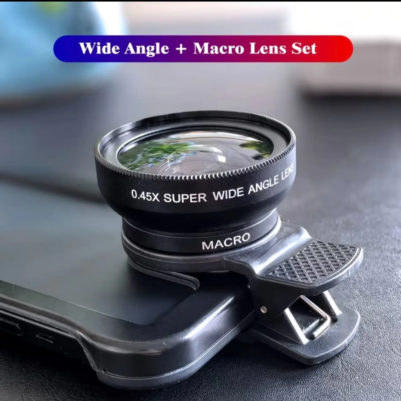 Universal Two-In-One Smartphone Camera Lens Kit, Mobile Phone Lens, Smartphone Lens Attachment, 0.45 Wide Angle and Macro Lenses, 37mm Universal Clip, Ultra-Light Storage Bag, Smartphone Accessory