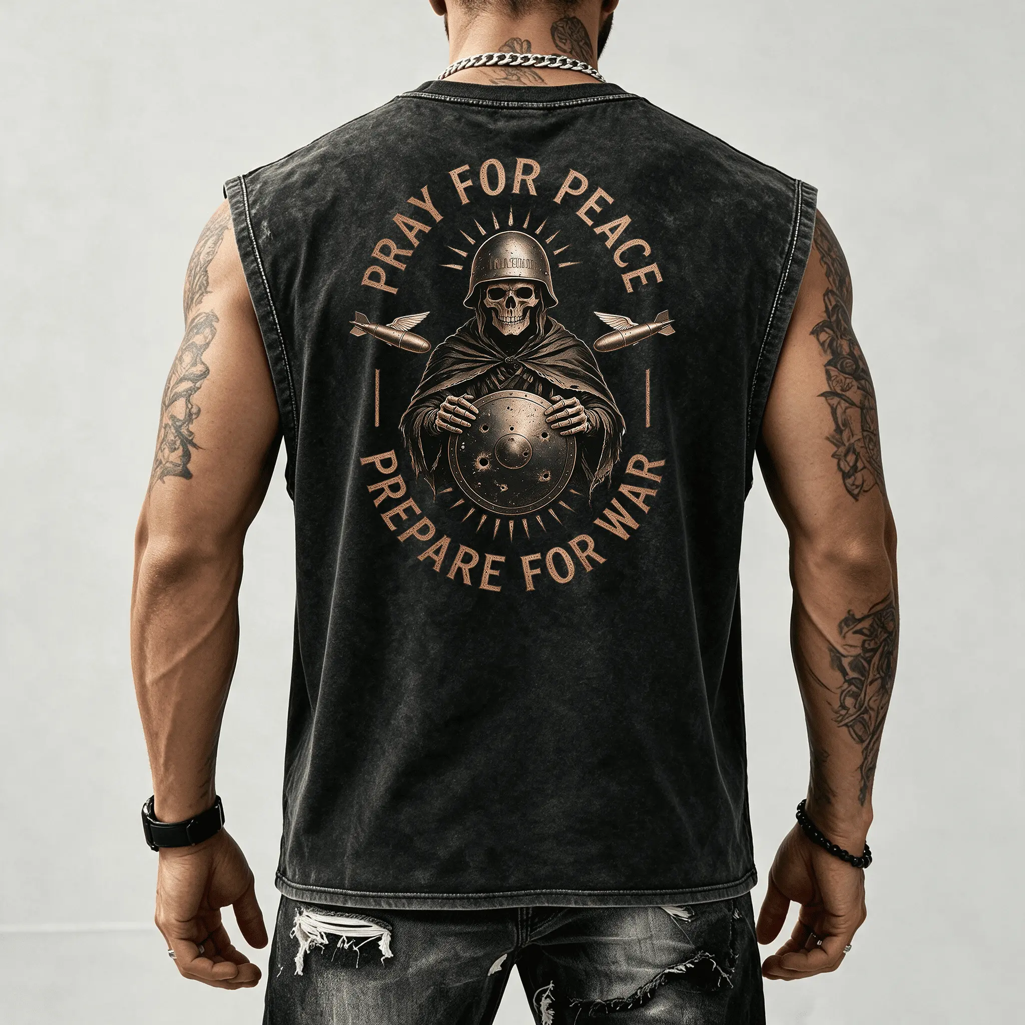 Pray For Peace. Prepare For War. Men's Washed Tank Top