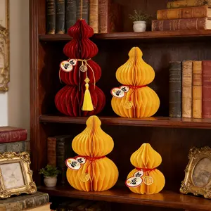 12Pcs Creative Gourd Ornament (4 Gourds + 4 Cards + 4 Tassels) Chinese New Year Decoration Set, Home Festive Ornament, Red Ornament for Tabletop Decoration, Suitable for Decorations in Chinese Restaurants, Homes, Offices, Shopping Centers