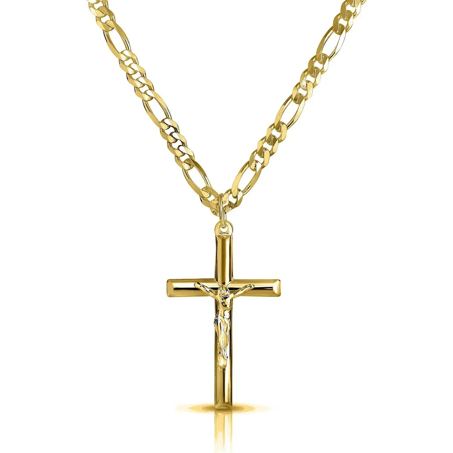 Men and Women 24" Stainless Steel 3.8MM Figaro Chain Necklace Crucifix  Pendant ( Color)