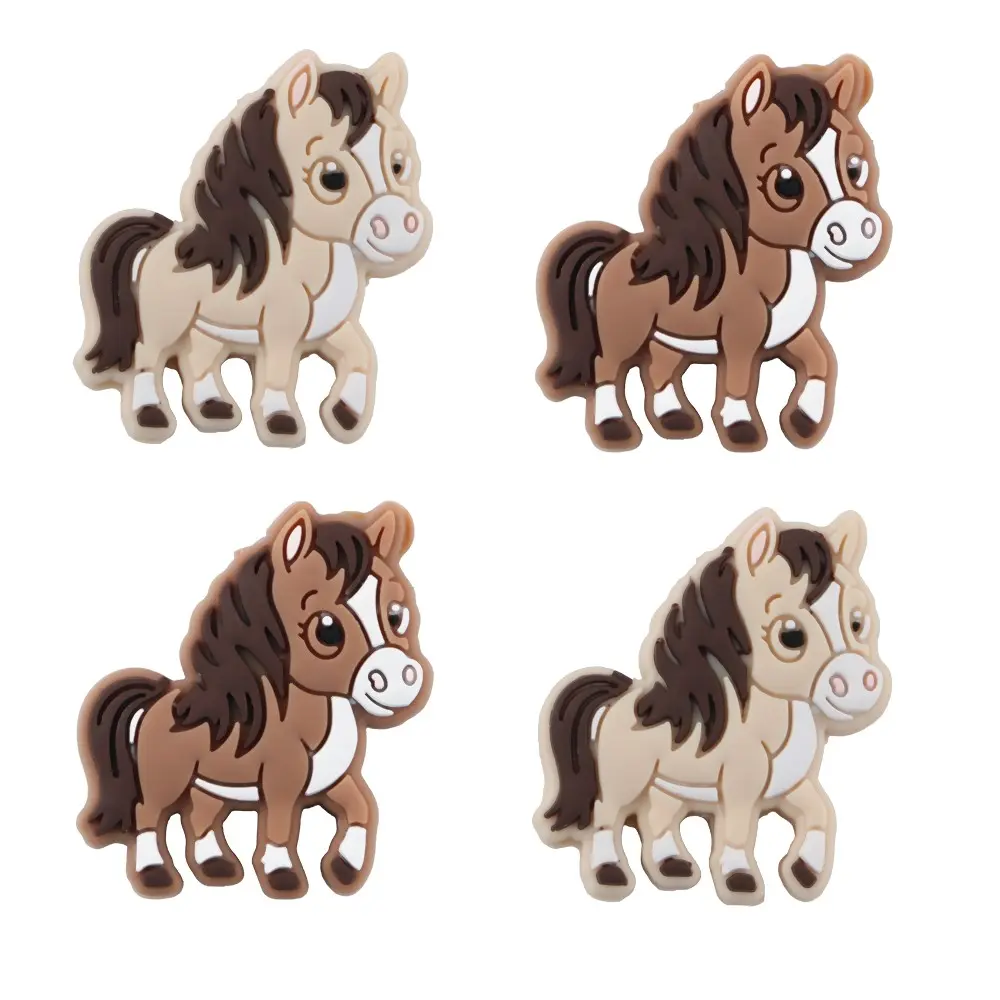 5pcs New Animal Horse Silicone Beads, 2 Colors, DIY Jewelry Making, Keychain, Bracelet, Necklace Accessories, Choking Hazard Warning