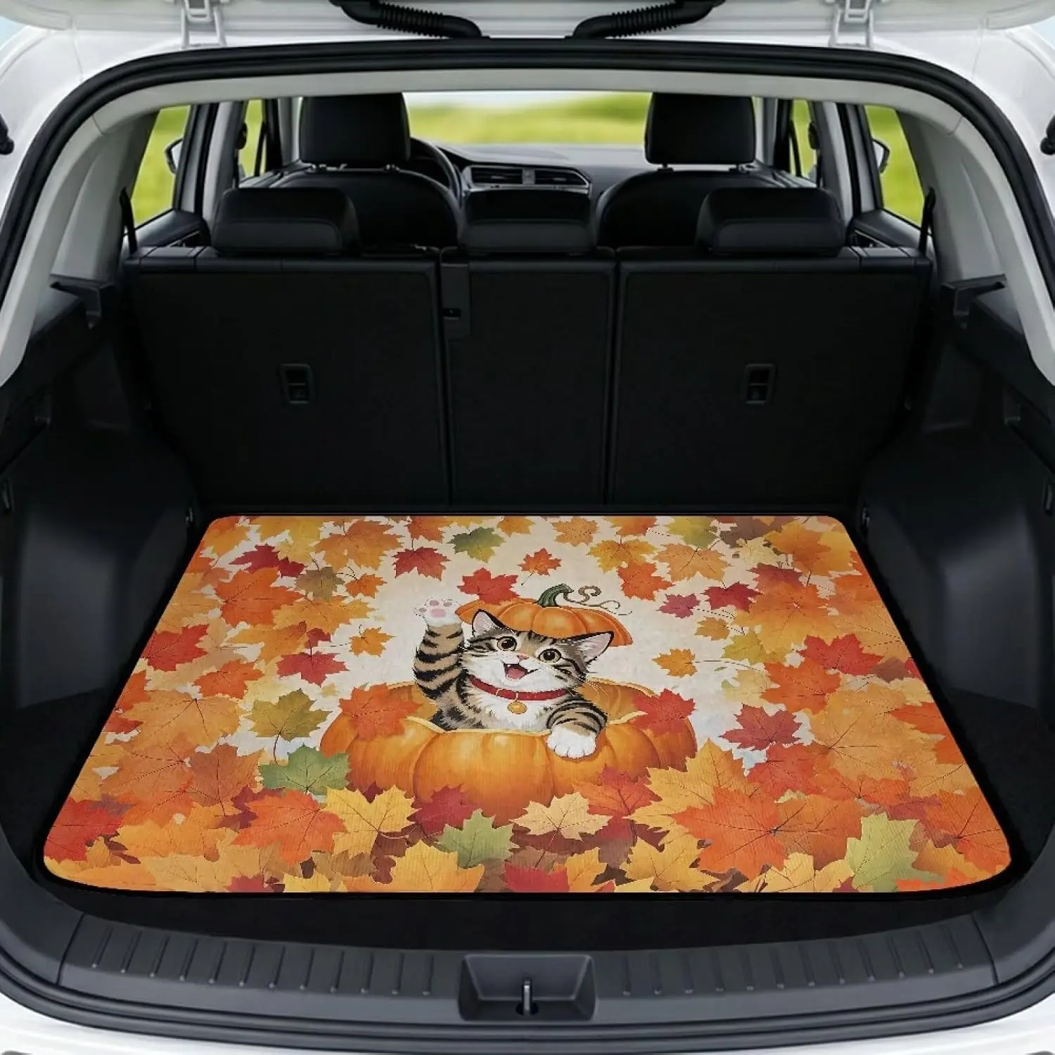 All Weather Trunk Liner Cars Trunk Mat Back Seat Cover Protector | Protects Trunk from Scratches, Stains, Maple Leaf Cat Print, Great for Beach Camping Tailgating