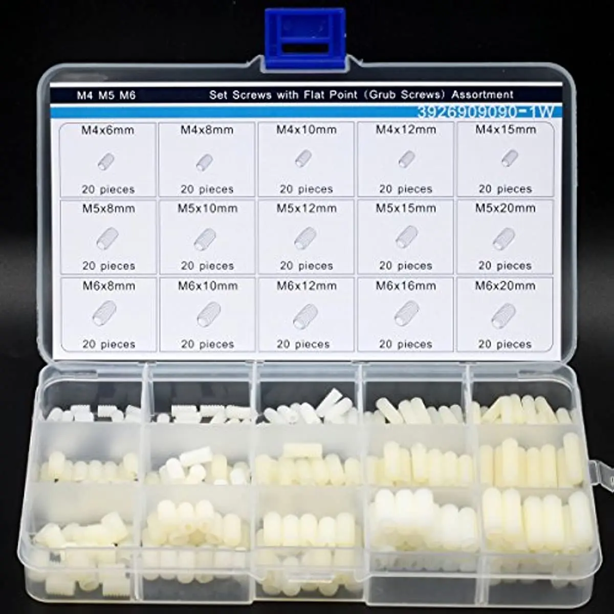 M4 M5 M6 Nylon Slotted Set Screws with Flat Piont Collection Kit, Grub Screws 300 count