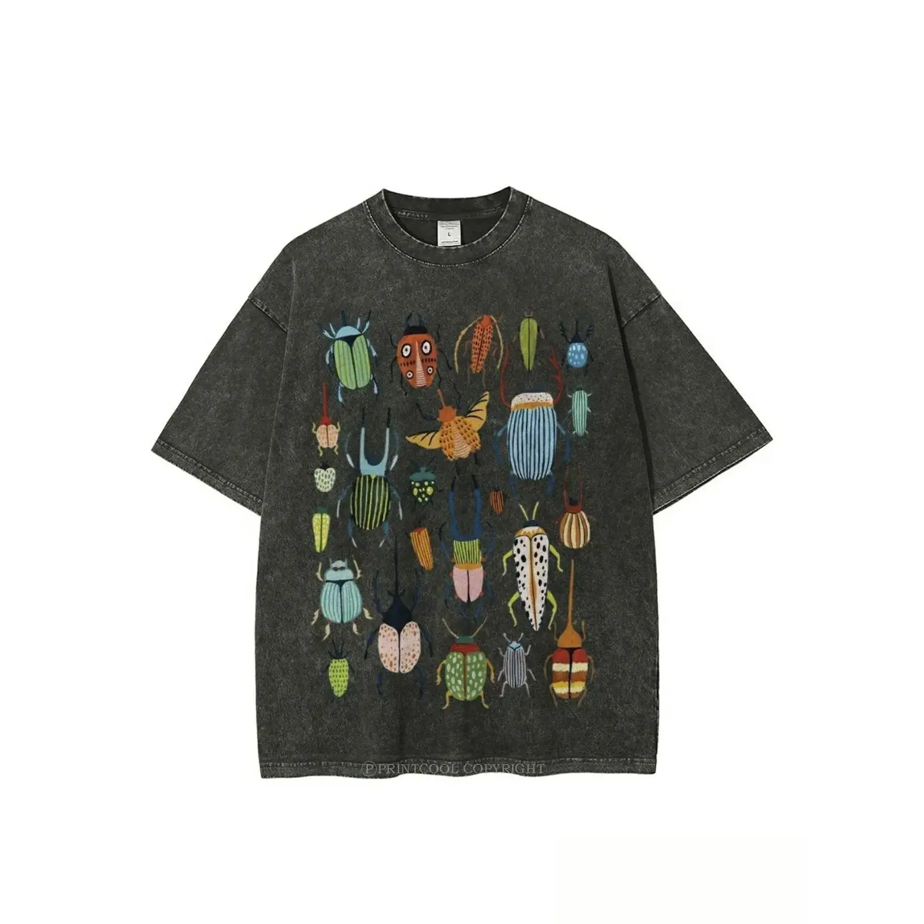 Batik Retro Insect Themed Print T Shirt Washed Distressed Vintage Unisex Casual Top Ideal Holiday and Fathers Day Gift