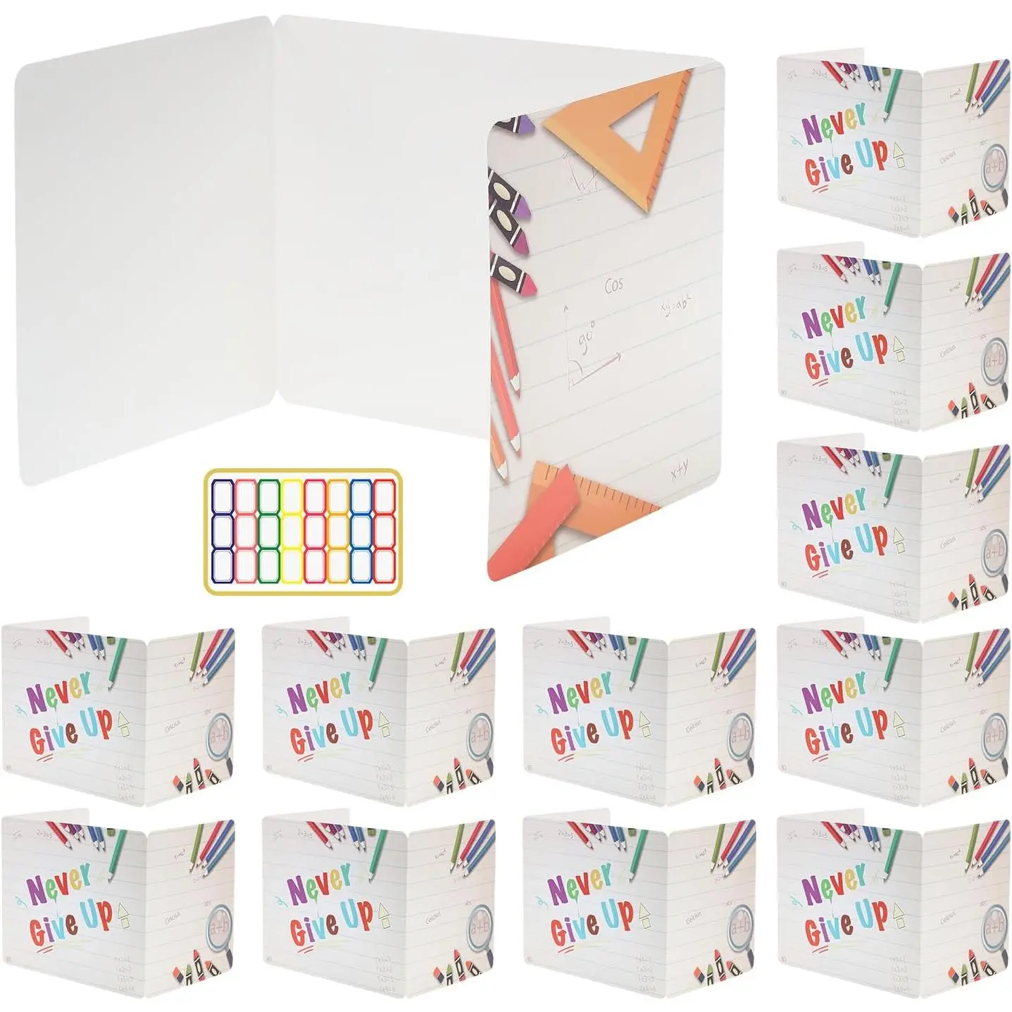 Folders for Student, 12 count Cardboard  Shield Folder Boards, Desk Dividers for Students, Classroom Divider Shield for School Teachers  (Never Give Up)