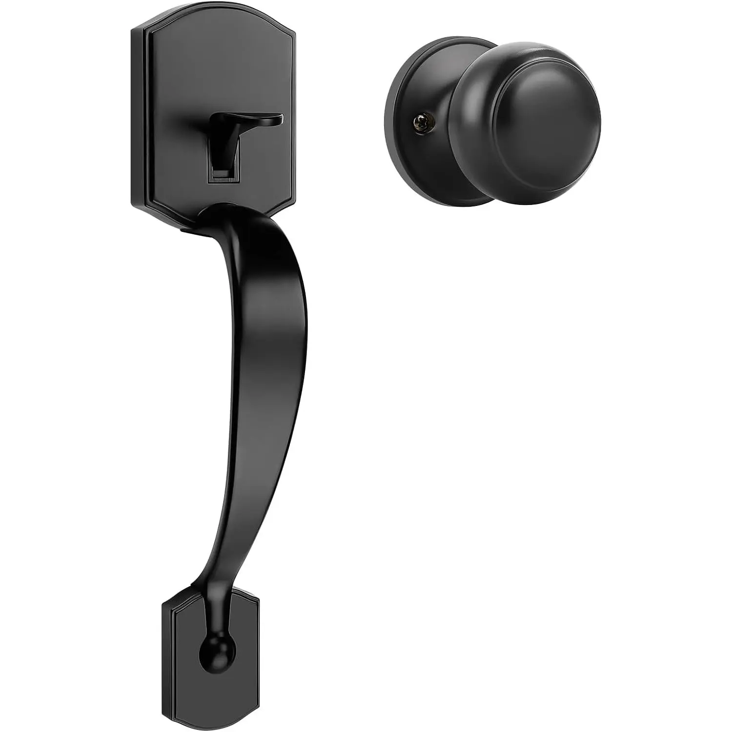 Matte Black Front Door Handleset, Exterior Front Door Handle with Interior Door Knob, Front Door Knob Reversible for Right and Left Handed,1 Pack
