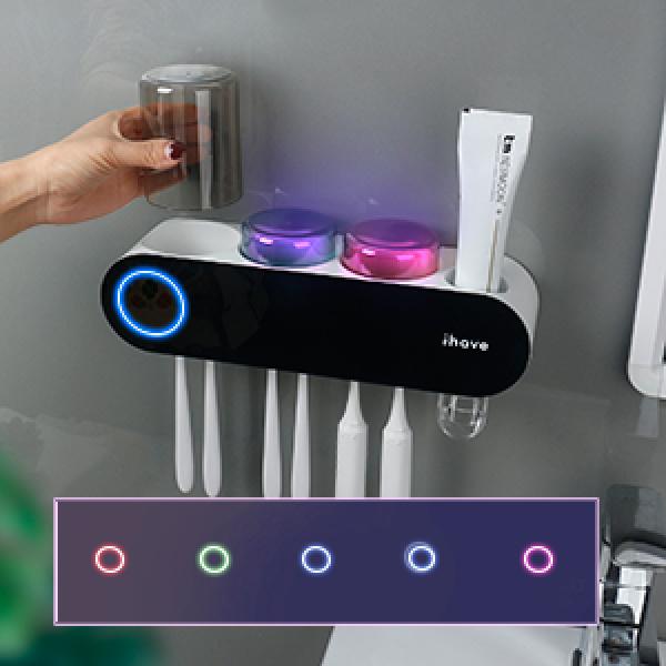 iHave Wall Mounted Electric Toothbrush Holders with 3 Cups, UV Sanitizer, Toothpaste Dispenser, Smart Home Bathroom Accessories & Decor, Black