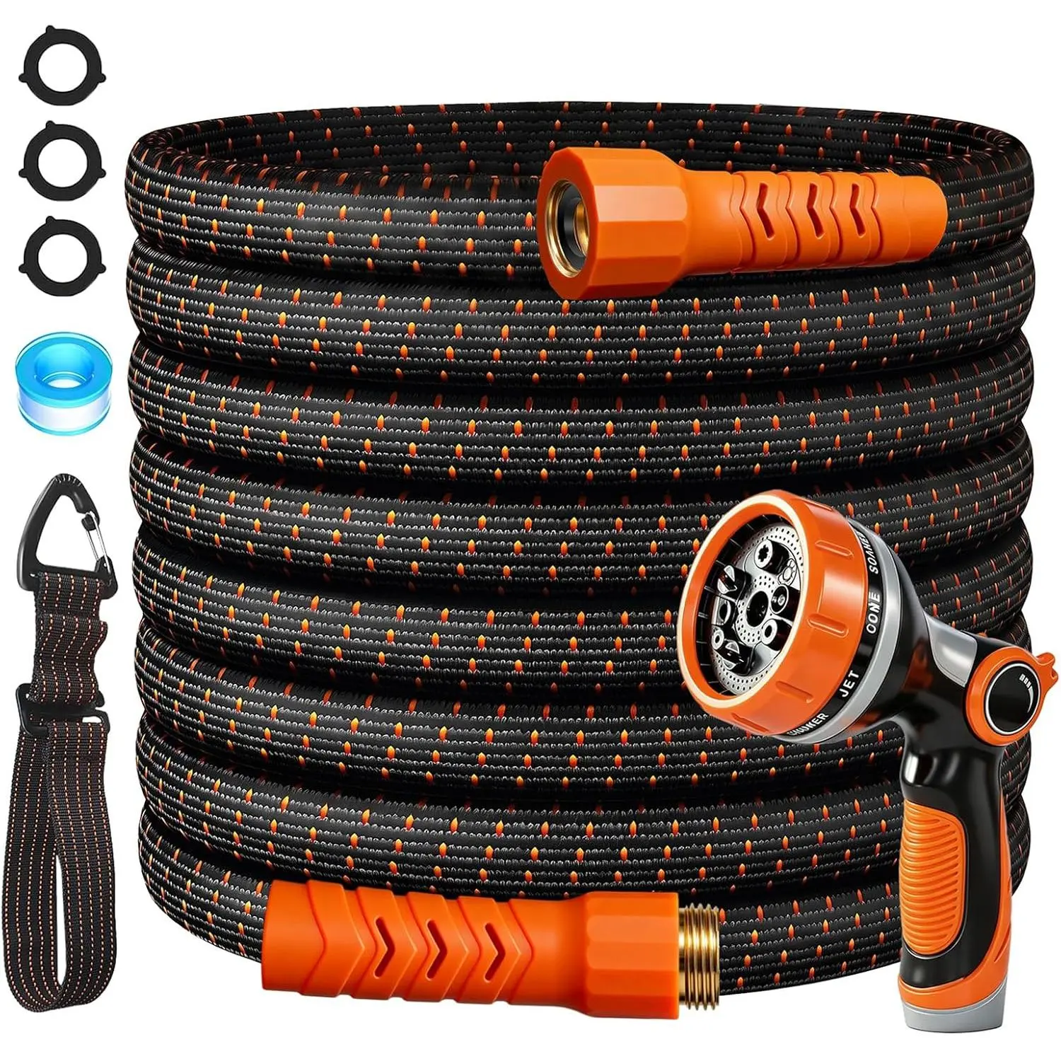 50FT Hose & 10Modes Nozzle,Lightweight Hose,Kink-Free,All-Duty Hose for RV,Boat,Car Wash,,Yard,,(Orange-Black, 50 Feet)
