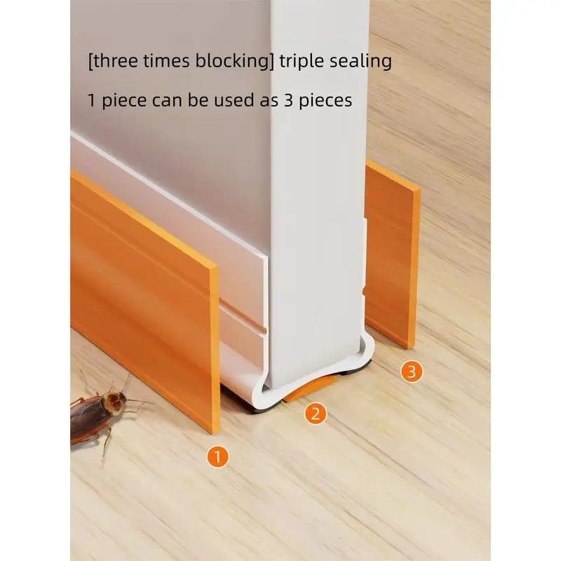 Triple Seal Under-Door Draft Stopper, Self-Adhesive PVC Weather Stripping for Interior Door Bottom - Noise Reduction, Energy-Saving Home Care Supply for Moth, Mold & Damp Proofing