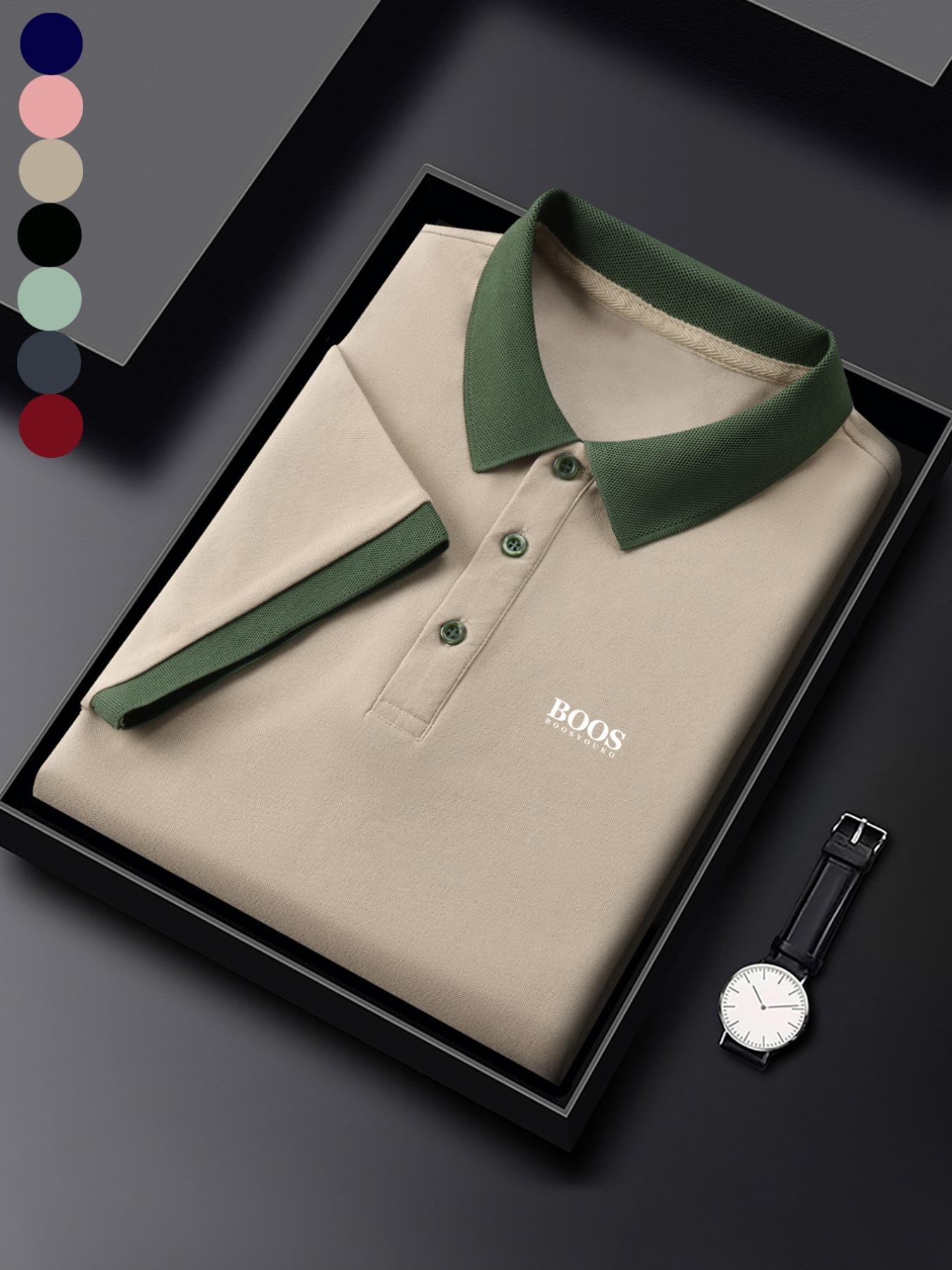 Men's Regular Fit Solid Color Contrast Trim Polo Shirt, Casual Short Sleeve Collared Top for Summer, Fashion Men's Clothes for Daily Wear, Tropical