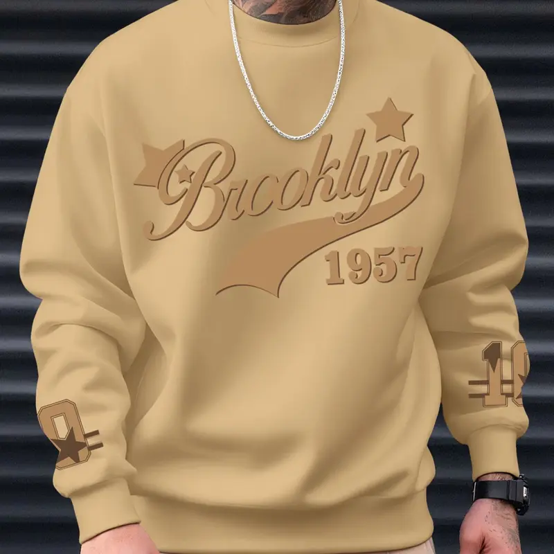 Brooklyn 1957 Retro Star Logo Sweatshirt, Oversized American Casual Streetwear, Ideal for Shopping, Outdoor Activities, Daily Wear