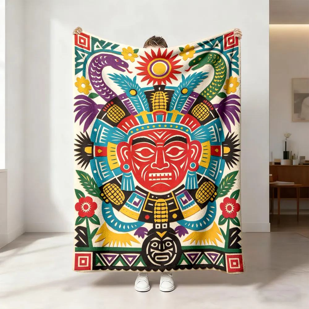 This Indian totem snake-patterned flannel blanket is soft, warm, and multifunctional, suitable for car seats, sofa beds, office nap blankets, outdoor camping, and is a perfect gift for all seasons.