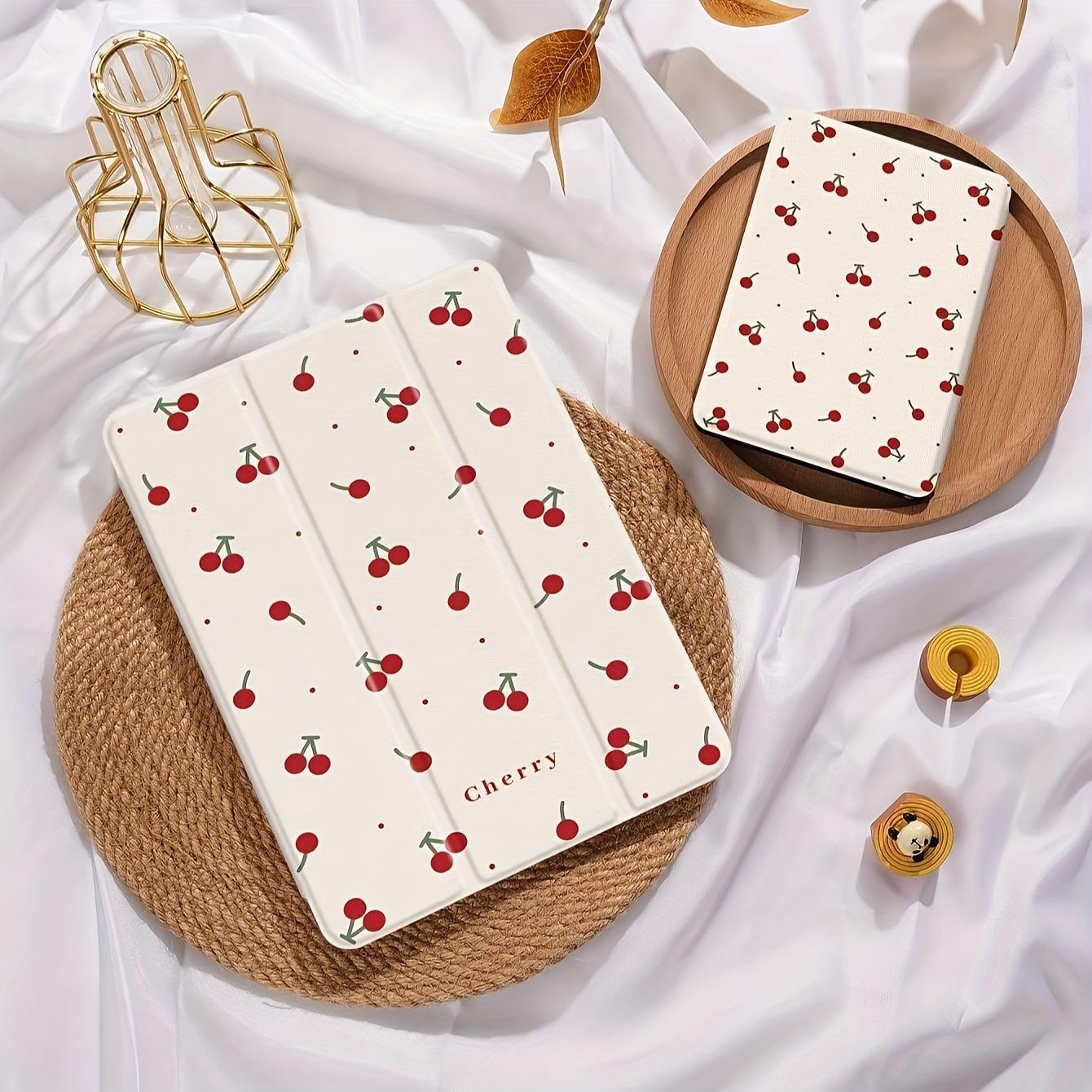 Full screen cherry pattern, with adjustable bracket and pen slot, foldable non-slip TPU protective case, suitable for iPad mini, iPad Air, iPad Pro/iPad 10th generation, 11th generation and other series of iPad protective cases