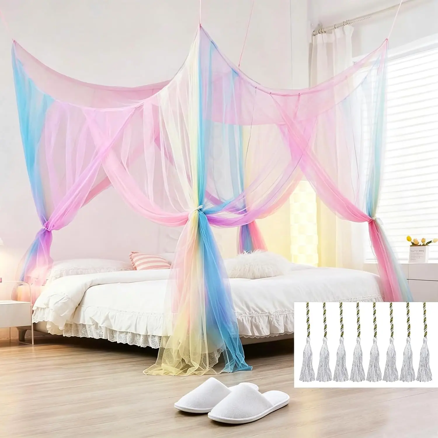 Mosquitero para cama Queen,Bed Curtains with Lights, Girls' Rainbow Bed, net-Style Bed Curtains Bedroom Decoration Accessories, Suitable for Girls and Adults