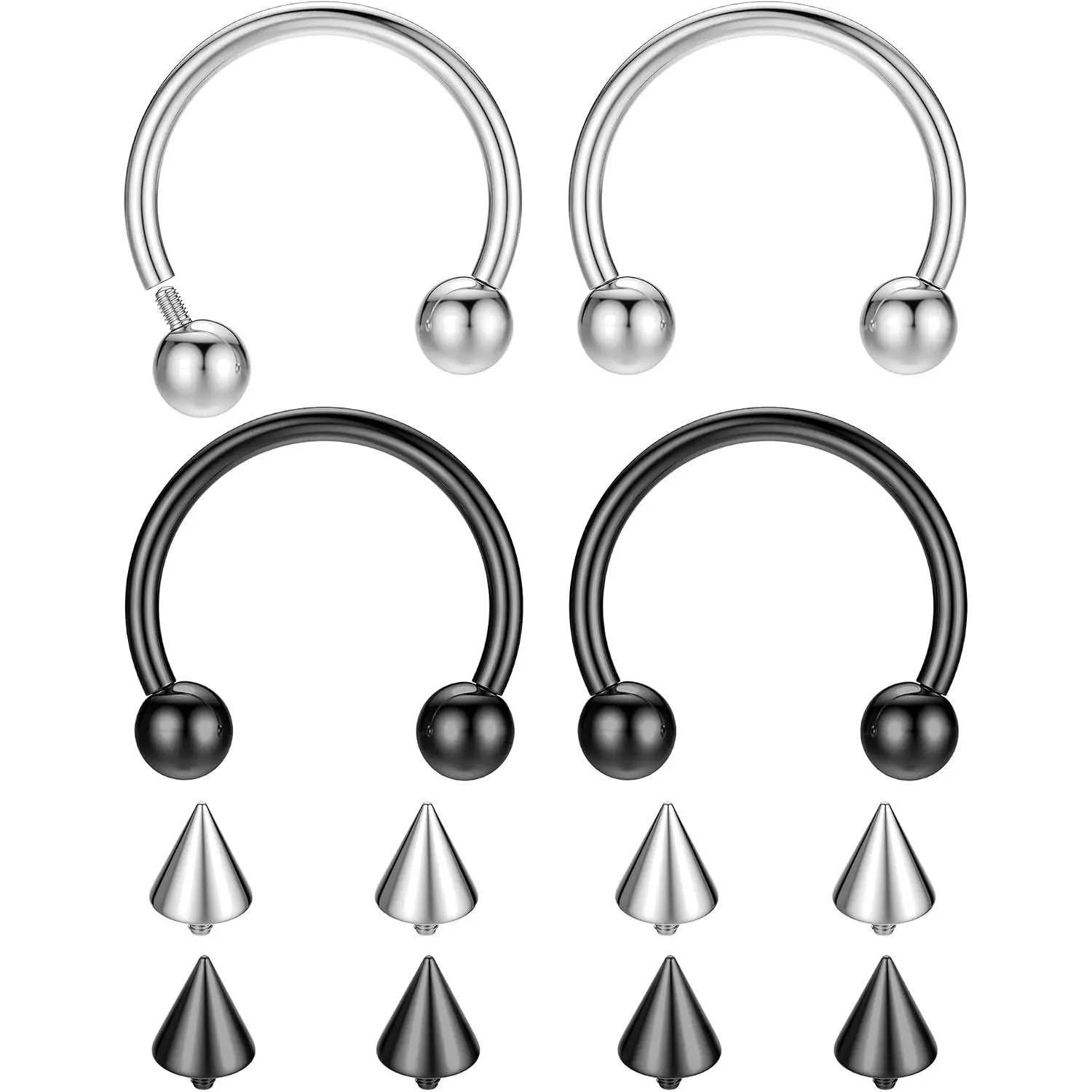 4Pcs 16G G23 Titanium Horseshoe Septum Rings, Internal Thread Nose Hoop, Helix, Nipple, Eyebrow Body Piercing Jewelry