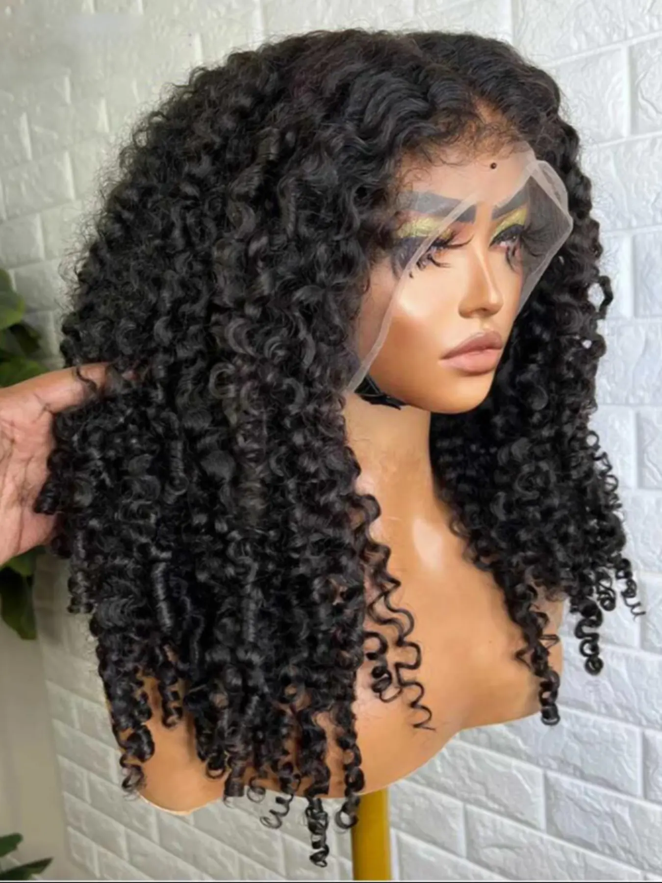 20 Inch Soft Natural Black Kinky Curly Afro Wig, Lace Front, Pre-Plucked, Heat Resistant, Synthetic Hair, Suitable for All Seasons, Women's Daily Wear