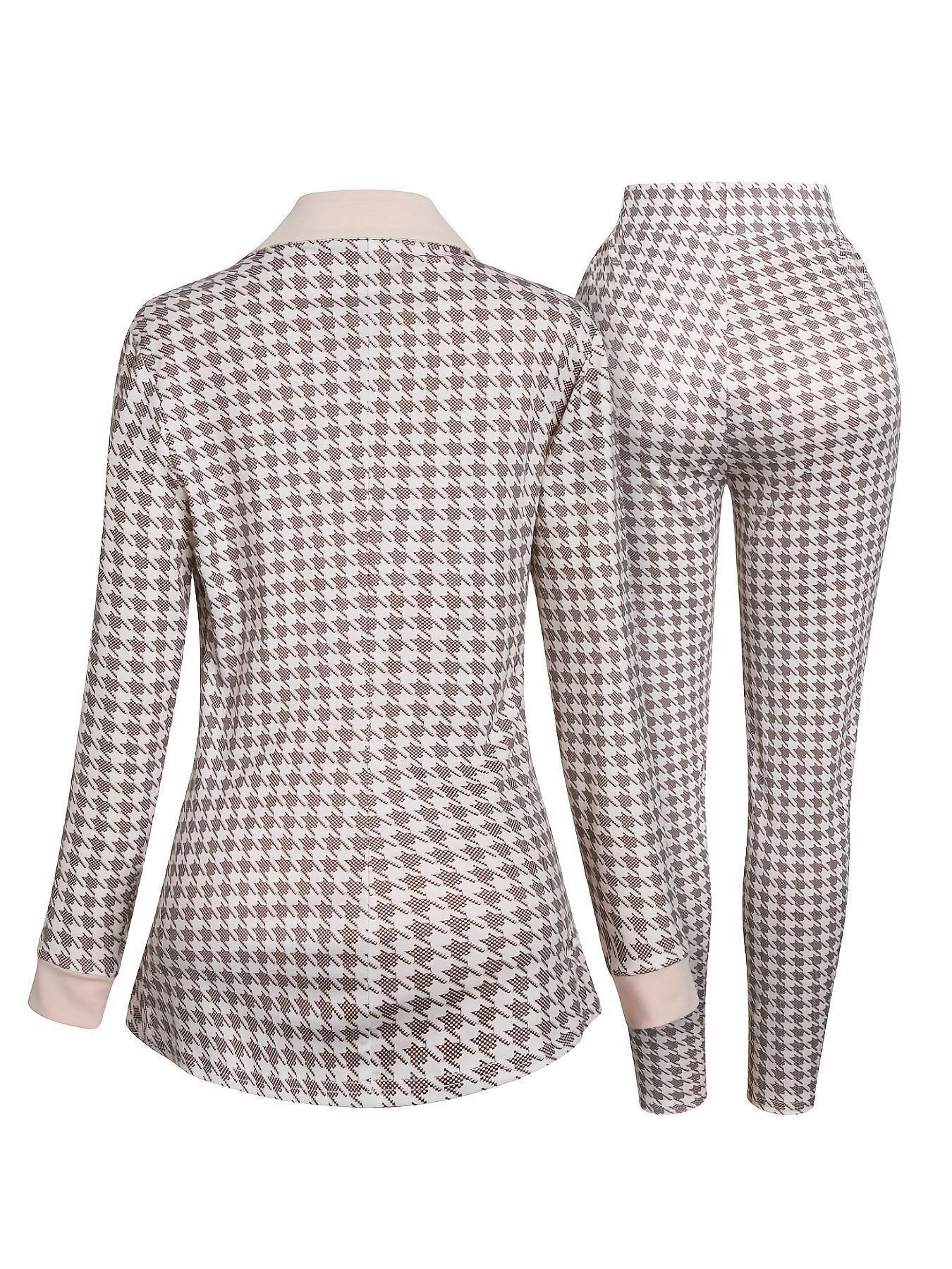 Two-Piece Set Women's Houndstooth Print Blazer & Skinny Pants, Elegant Formal Fashion Casual Comfy for Daily Outdoor Wear, Ladies Clothes for All Seasons