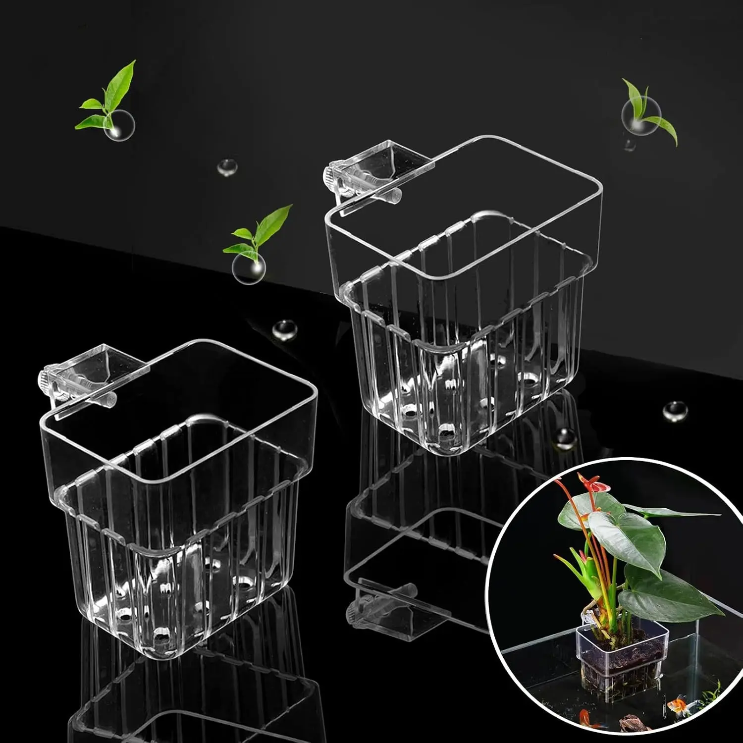 2 PCS Top Hanging Aquarium Plant Holder Fish Tank Planter Cups for Water Feature Decoration