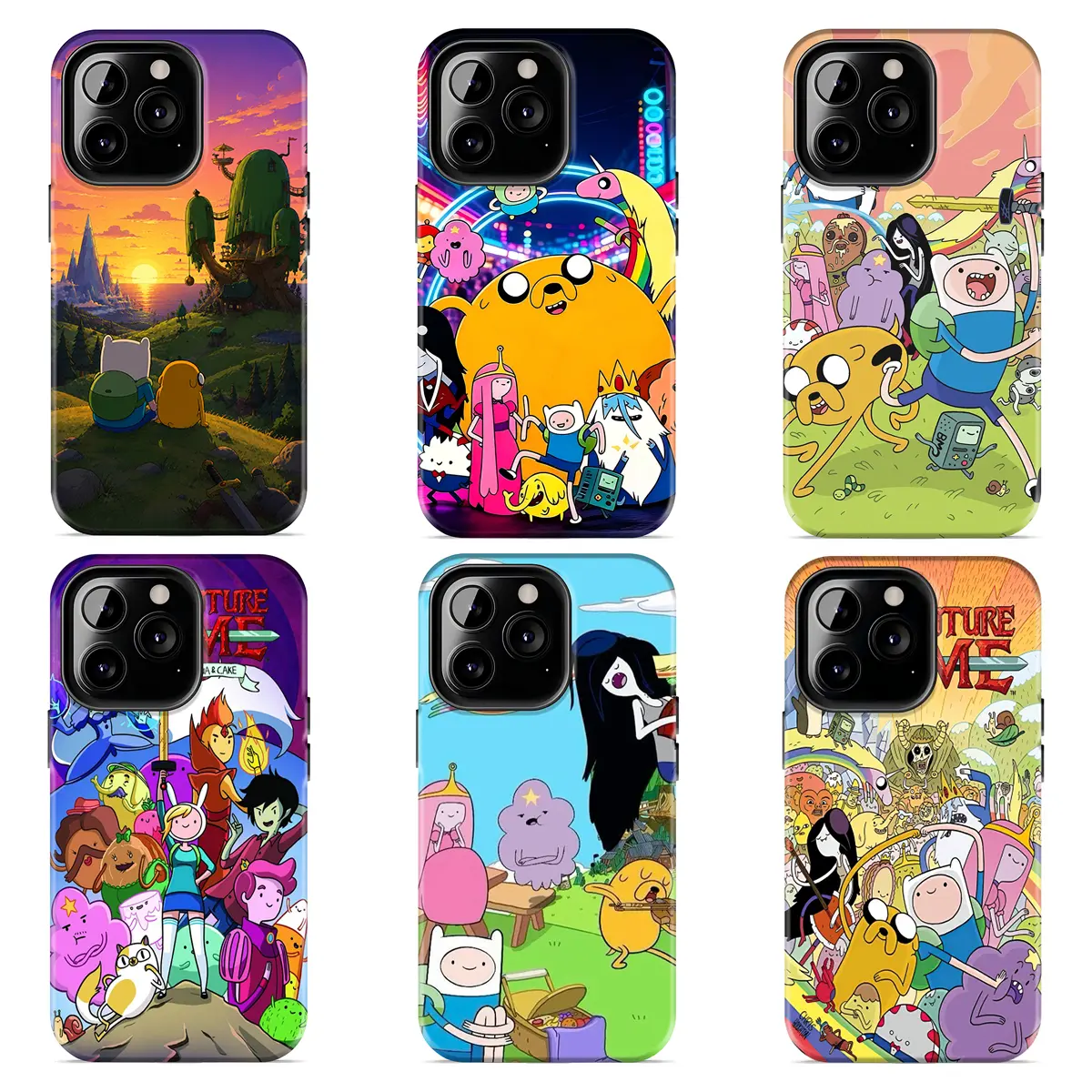 Cute Adventure Time character collage design fan art sturdy phone case, suitable for Cartoon Network fans, shockproof phone case Suitable for iPhone 17/16/15/14/13/12/11 Pro Max/Plus and Samsung Galaxy S23FE S21/S22/S23/S24/S25/S26 Ultra/Plus