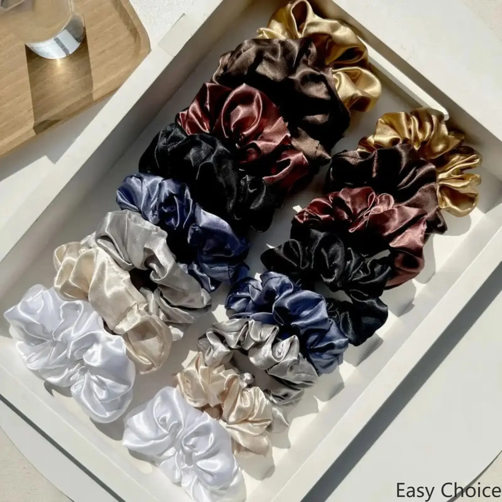 16PCS Solid Color Satin Scrunchies Set, Elegant Premium Satin Hair Ties, Gentle No Crease Hair Accessories, Suitable For Daily Life, Office Work, Parties And Wedding Hairstyle Matching