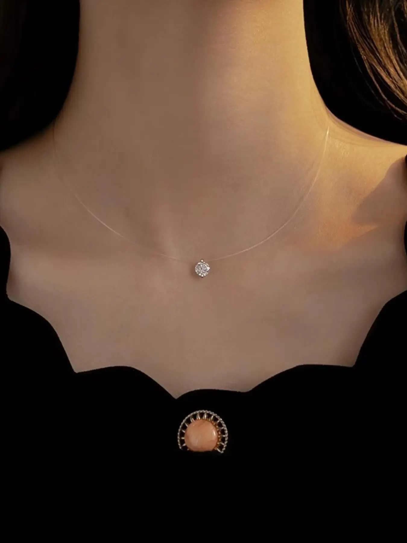 Women's Silver Fish-Shaped Pendant Necklace with Large Sparkling Diamond, Adjustable Elegant Durable Unique Design Jewelry - Stylish Accessories for Women for Daily Wear Gift
