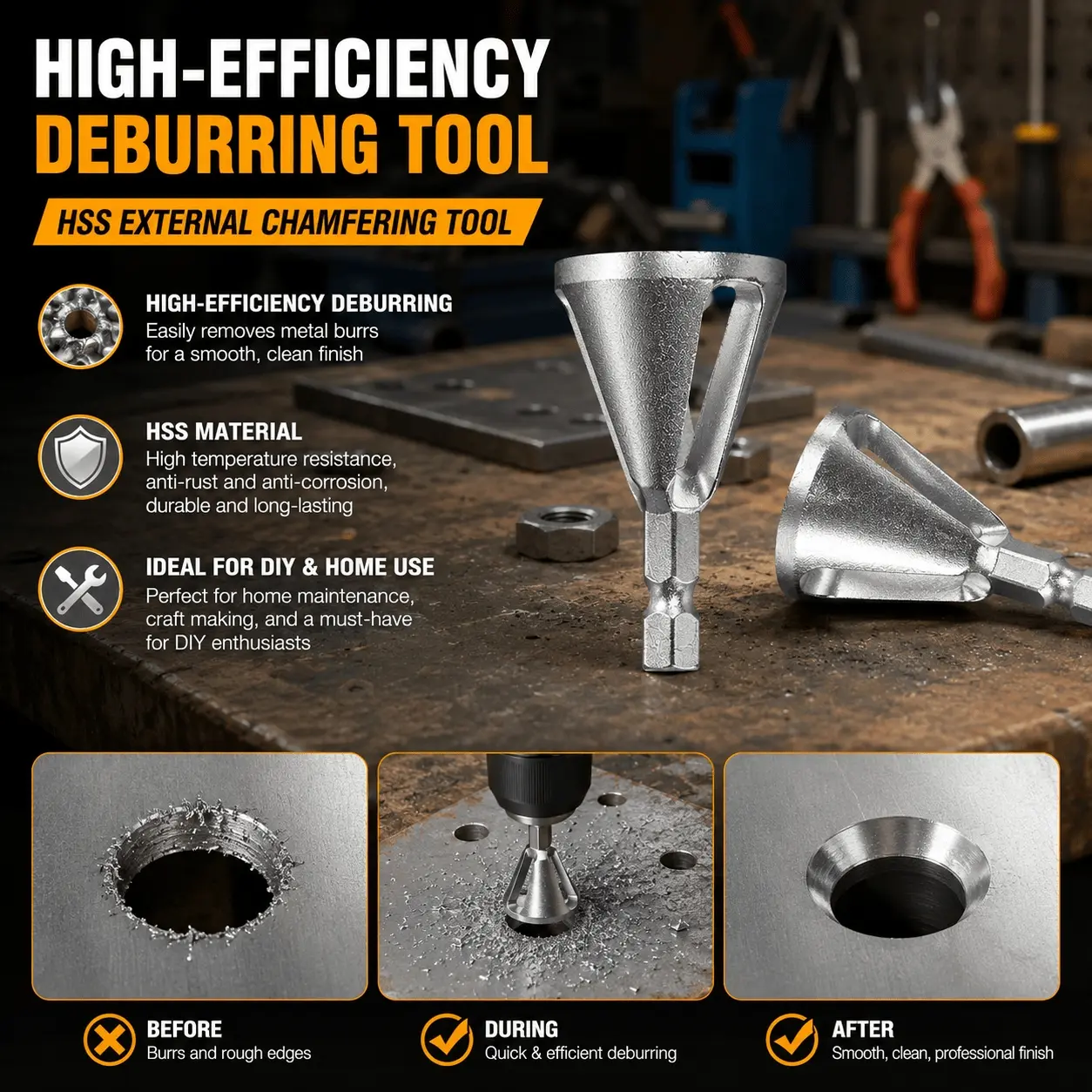 Professional Multi-Blade Deburring Tool Kit, Industrial Metal Edge Chamfering Set with Anti-Slip Anti-Jam Design, HSS Precision External Chamfer Tool for Automotive & Metalworking, Durable Quick Deburr Repair Equipment