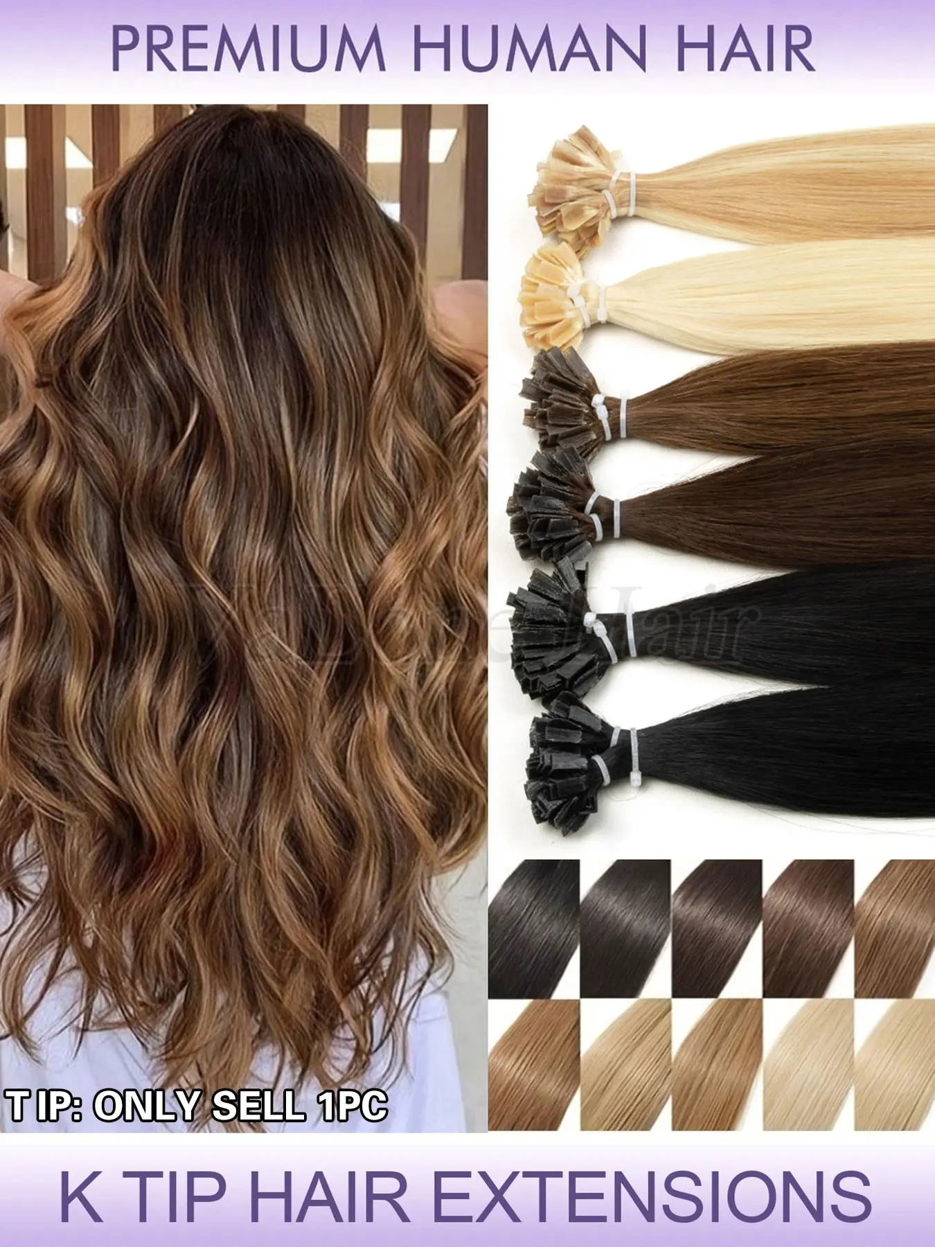 Keratin K Tip & V Tip Hot Fusion Human Hair Extensions for Women, Remy Hair, 50pcs Per Pack, 30 Grams, Suitable for Various Hairstyles