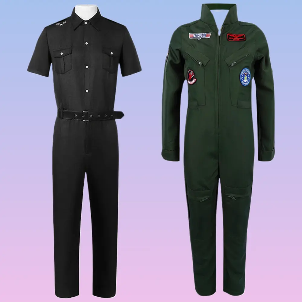 Military Green Pilot Jumpsuit Unisex Cosplay Outfit Complete Suit for Halloween Party Stage Performance Dress Up